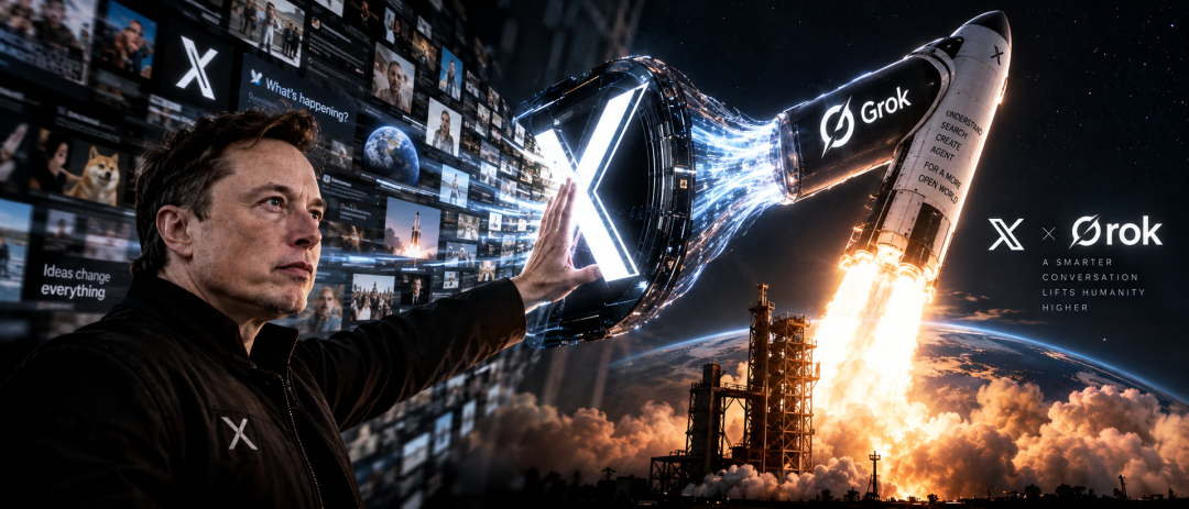 The Grok Bot desktop interface and a model-routing diagram showing connections to multiple frontier models