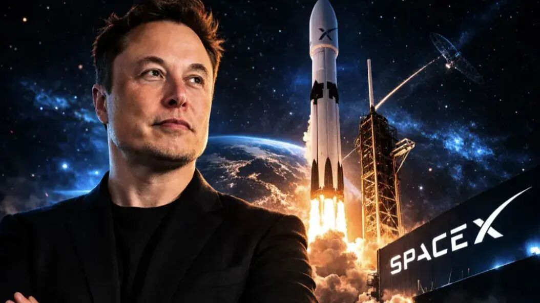 A SpaceX satellite constellation orbiting Earth, with a glowing AI data-centre overlay